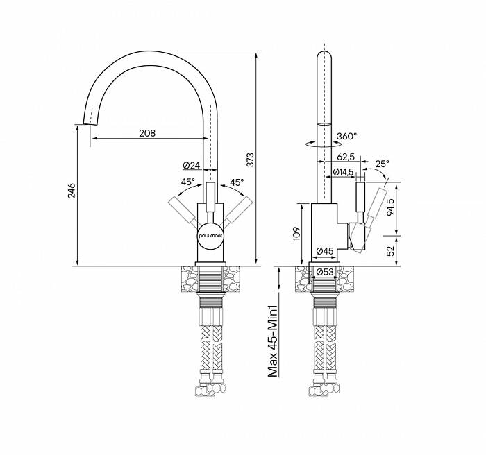 Paulmark Holstein Смеситель для кухни высота излива 26,4 см, цвет: черный Ho212063-308