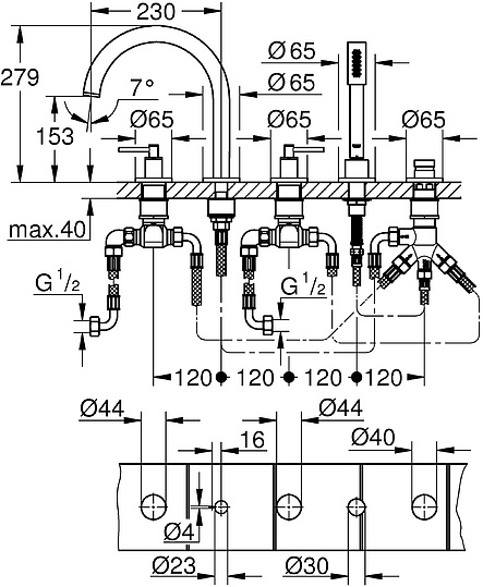 Grohe Atrio New Смеситель на борт ванны, с ручным душем, 5 отверстий, цвет: хром 19922003