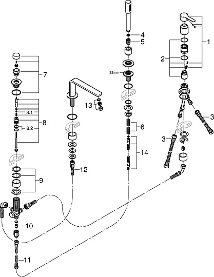 Grohe Lineare New Смеситель на борт ванны, с ручным душем, 4 отверстия, цвет: суперсталь 19577DC1