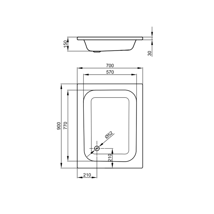 Bette Душевой поддон прямоугольный 90х70хh15см, D52 мм, цвет белый 5730 5730-000
