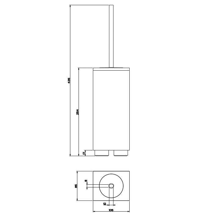 Gessi Inverso/Rettangolo Ершик для унитаза напольный, с латунной колбой, цвет: chrome/black 20844#031