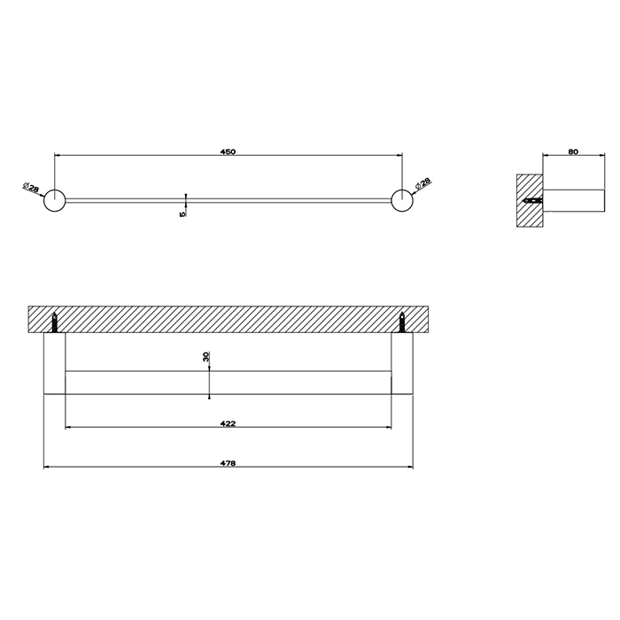 Gessi 316 Accessories Полотенцедержатель 45 см, подвесной, цвет: brushed black metal pvd 54800#707