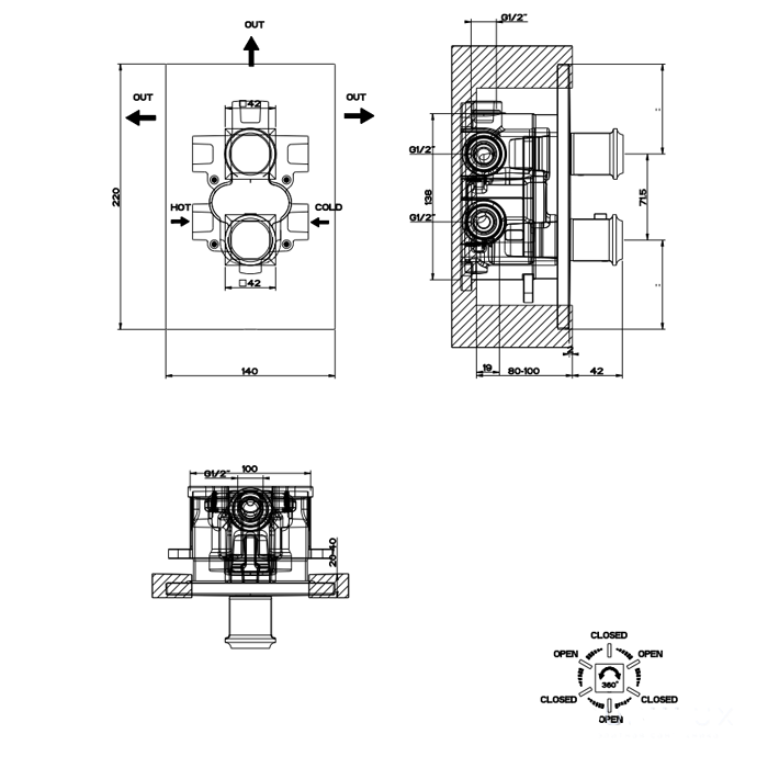 Gessi Встраиваемая часть термостатического смесителя (до 3-х источников), цвет: хром 09269#031