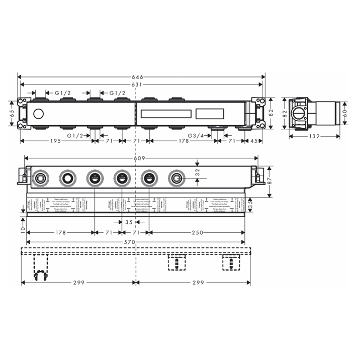 Axor Скрытая часть для термостата Select, для 4 потребителей 18312180