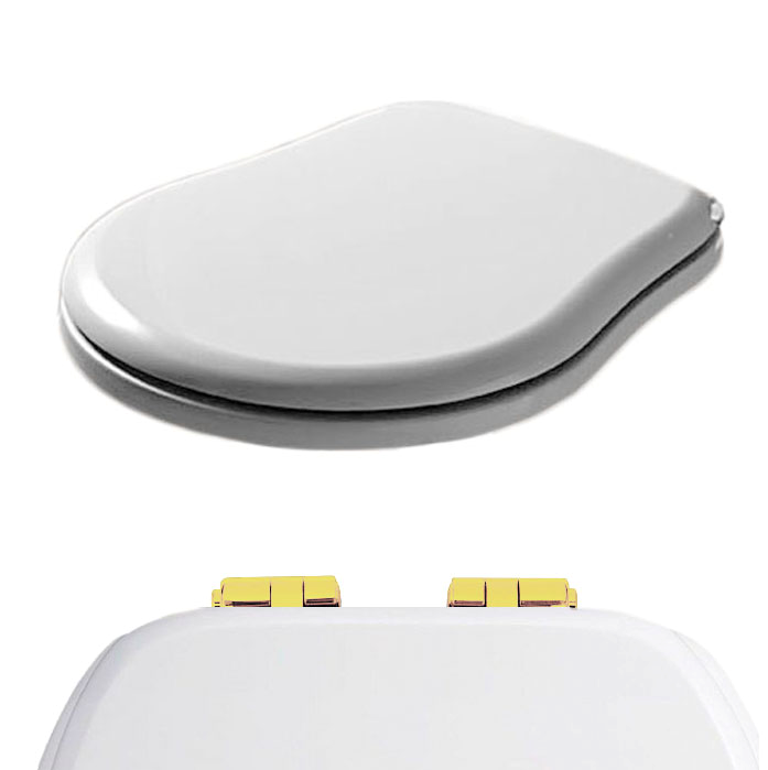 Kerasan Retro Крышка-сиденье для унитаза, с микролифтом, крепление золото, цвет: Bianco lucido 108701