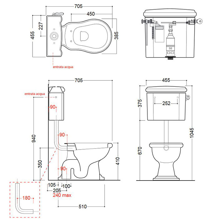 Kerasan Труба сливная для низкого подвесного бачка, цвет: Cromo 757190