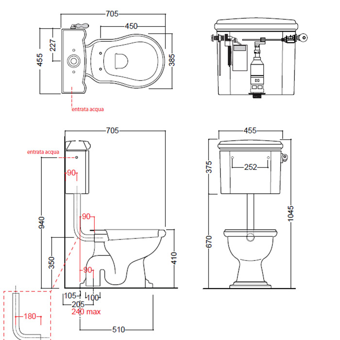 Kerasan Труба сливная для низкого подвесного бачка, цвет: Bronzo 757193