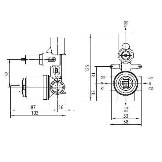 Bossini Liberty Встраиваемая часть смесителя с девиатором, 2 потребителя Z00005