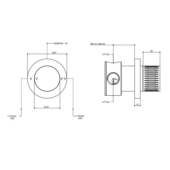 Bongio Time 2020 Переключающий вентиль на 2 источника, нержавеющая сталь 70525ASEU
