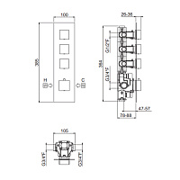 Carimali IlQuadro Внешняя часть верт. смесителя на 3 потребителя. цвет хром 21030EST-CR