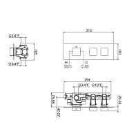 Carimali IlQuadro Внешняя часть гориз. смесителя на 2 потребителя, цвет хром 21020EST/O-CR