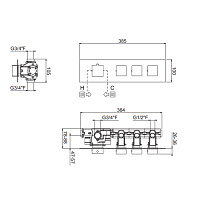 Carimali IlQuadro Внешняя часть гориз. термост. смесителя на 3 потребителя, цвет хром 21030EST/O-CR