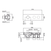 Carimali IlTondo Внешняя часть гориз. термост. смесителя на 2 потребителя, цвет хром 21029EST/O-CR