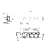 Carimali IlTondo Внешняя часть гориз. термост. смесителя на 3 потребителя, цвет хром 21039EST/O-CR