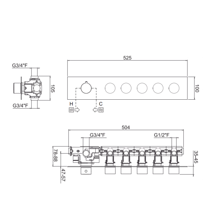 Carimali IlTondo Внешняя часть гор. для термост. смесителя с 5-ю выходами, цвет хром 21059EST/O-CR