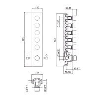 Carimali IlTondo Внешняя часть верт. для термост. смесителя с 5-ю выходами, цвет хром 21059EST-CR