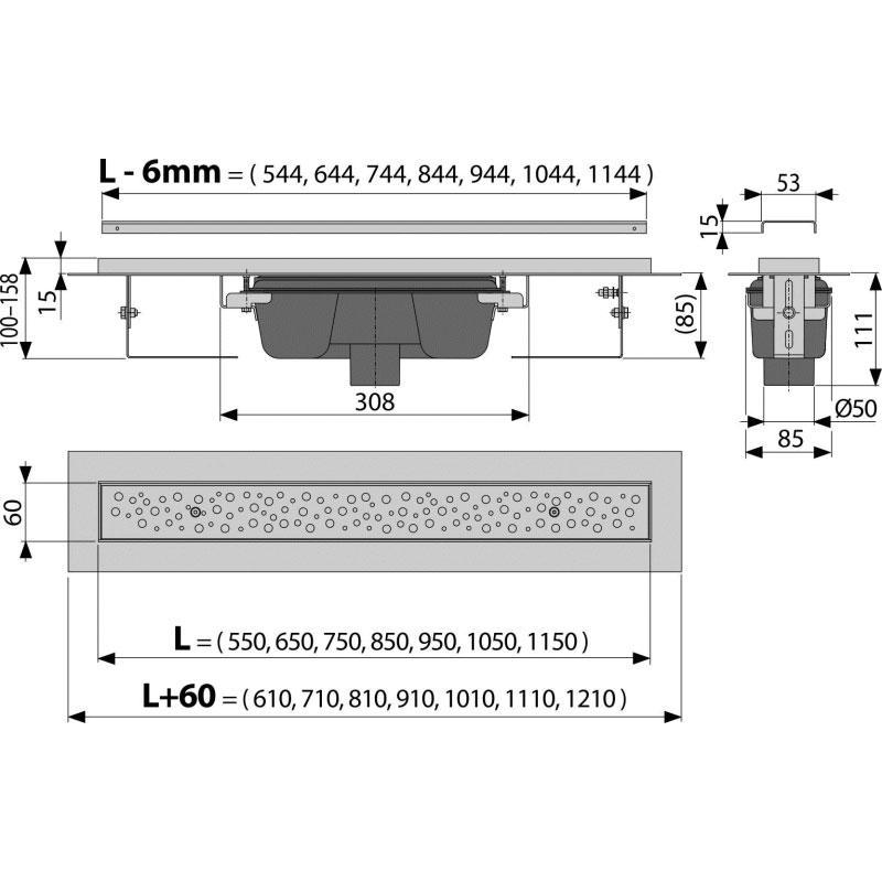 Alcaplast Водоотводящий желоб, 105 см, цвет: хром APZ1011-1050L