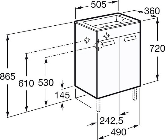 Roca Debba Тумба под раковину, напольная 50х36х86,5h см, 2 створки, ножки, цвет: белый глянцевый ZRU9302710