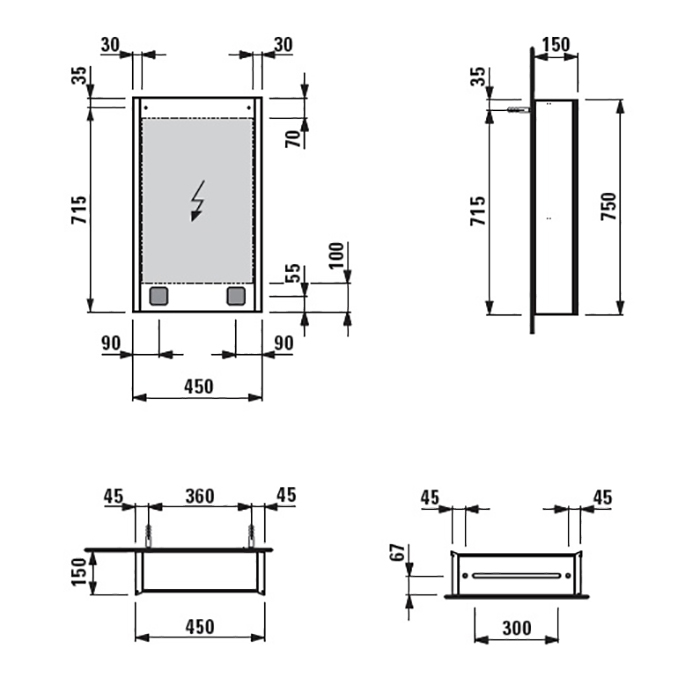 Laufen Frame 25 Зеркальный шкафчик, алюминий, 1 двуств. зерк. дверь 4.0830.2.900.144.1