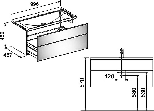 Keuco Royal Reflex Тумба под раковину, подвесная 99,6x48,7x45h см, цвет: белый 34070 210000
