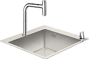 Hansgrohe C71 Кухонная мойка встраиваемая 1 чаша, смеситель, система слива 55x50 см, цвет: хром 43201000