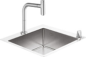 Hansgrohe C71 Кухонная мойка встраиваемая 1 чаша, смеситель, слив 55x50 см, цвет: нержавеющая сталь 43201800