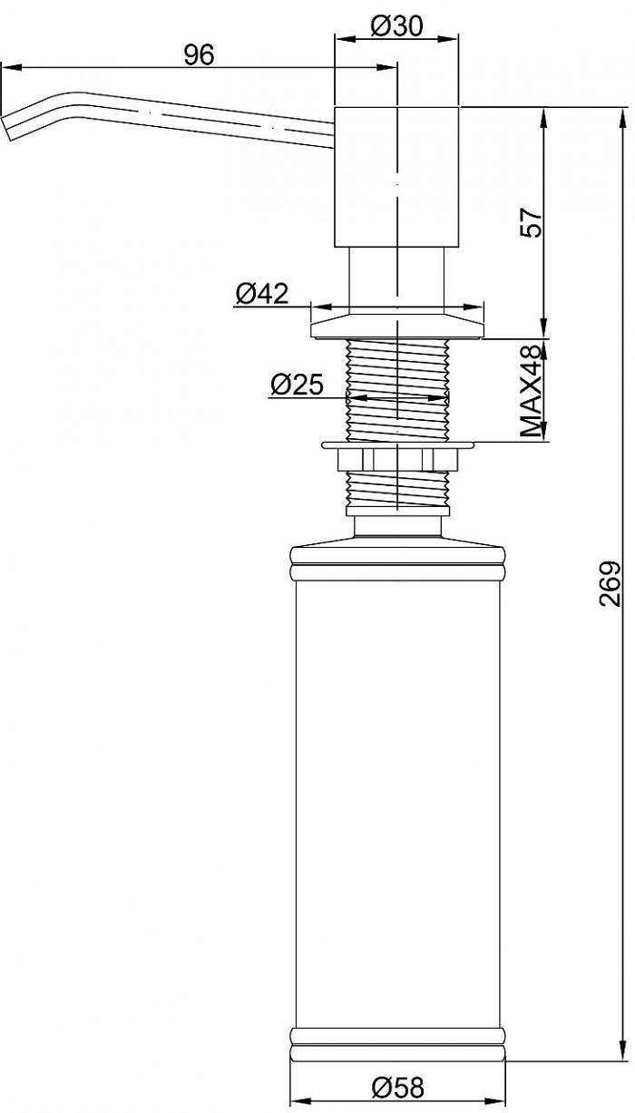 Paulmark Rein Дозатор для жидкого мыла встраиваемый латунь, цвет: антрацит D002-401