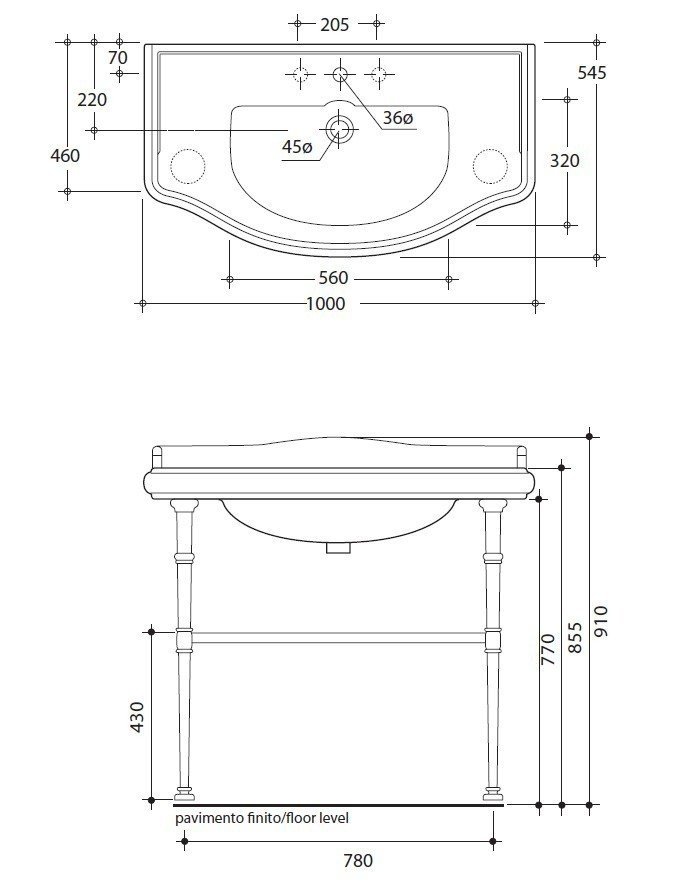 Kerasan Retro Консоль 100x54 см, под раковину на 100 см, с полкой, цвет: Oro 730091