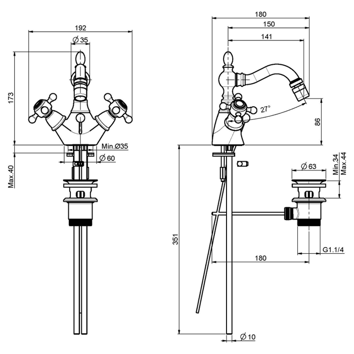 Fima Carlo Frattini Elizabeth Смеситель  на биде, с донным клапаном, цвет: бронза античная F5092BR