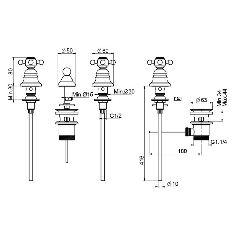 Fima Carlo Frattini Elizabeth Cмеситель на биде, на 3 отверстия, цвет: хром F5102CR