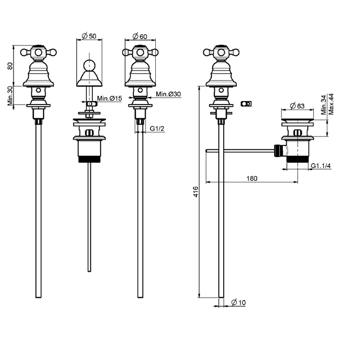 Fima Carlo Frattini Elizabeth Смеситель на 3 отверстия, для биде, цвет: бронза античная F5102BR