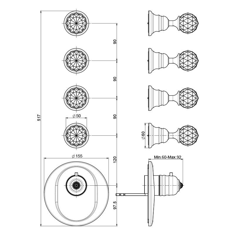 Fima Carlo Frattini Elizabeth Chic Смеситель встроенный, термостатический, цвет: хром F5113X4CCR
