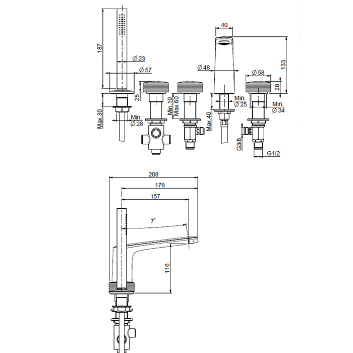 Fima Carlo Frattini Texture Collection Смеситель на борт ванны, цвет: черный матовый F5614HNS