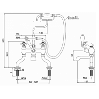 Burlington Anglesey Смеситель на борт ванны с изливом 13 см и ручным душем, цвет: хром глянец AN19-QT
