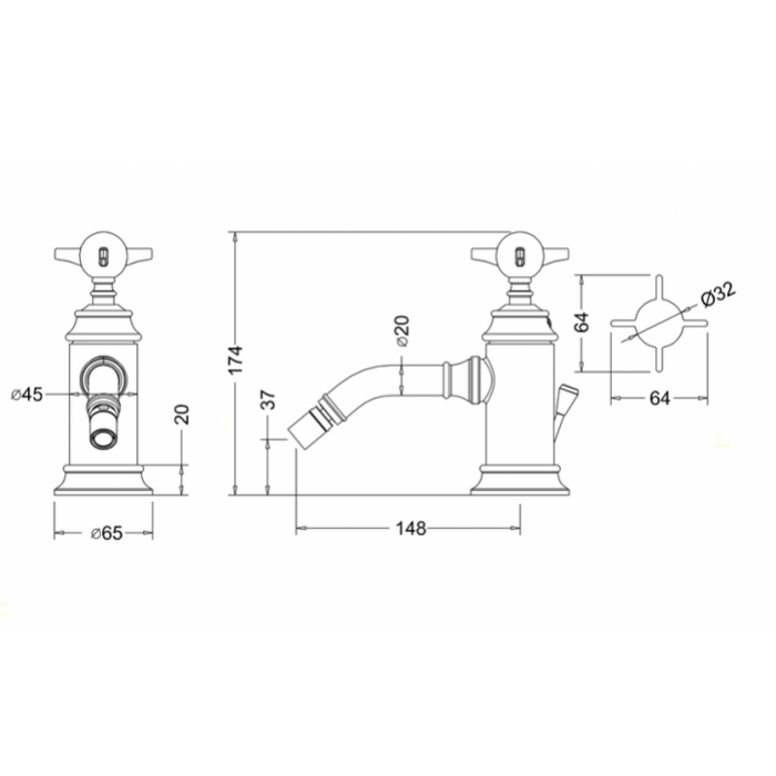 Burlington Arcade Смеситель для биде на 1 отверстие, с донным клапаном, без ручек цвет: хром глянец ARC 2013 CHR