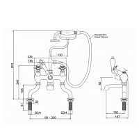 Burlington Birkenhead Смеситель на борт ванны, излив 13 см и ручным душем, цвет: хром/белый глянец BI19-QT