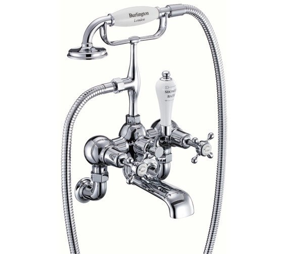 Burlington Classic Смеситель для ванны с ручным душем и держателем, цвет: хром/белый глянец CL17-QT