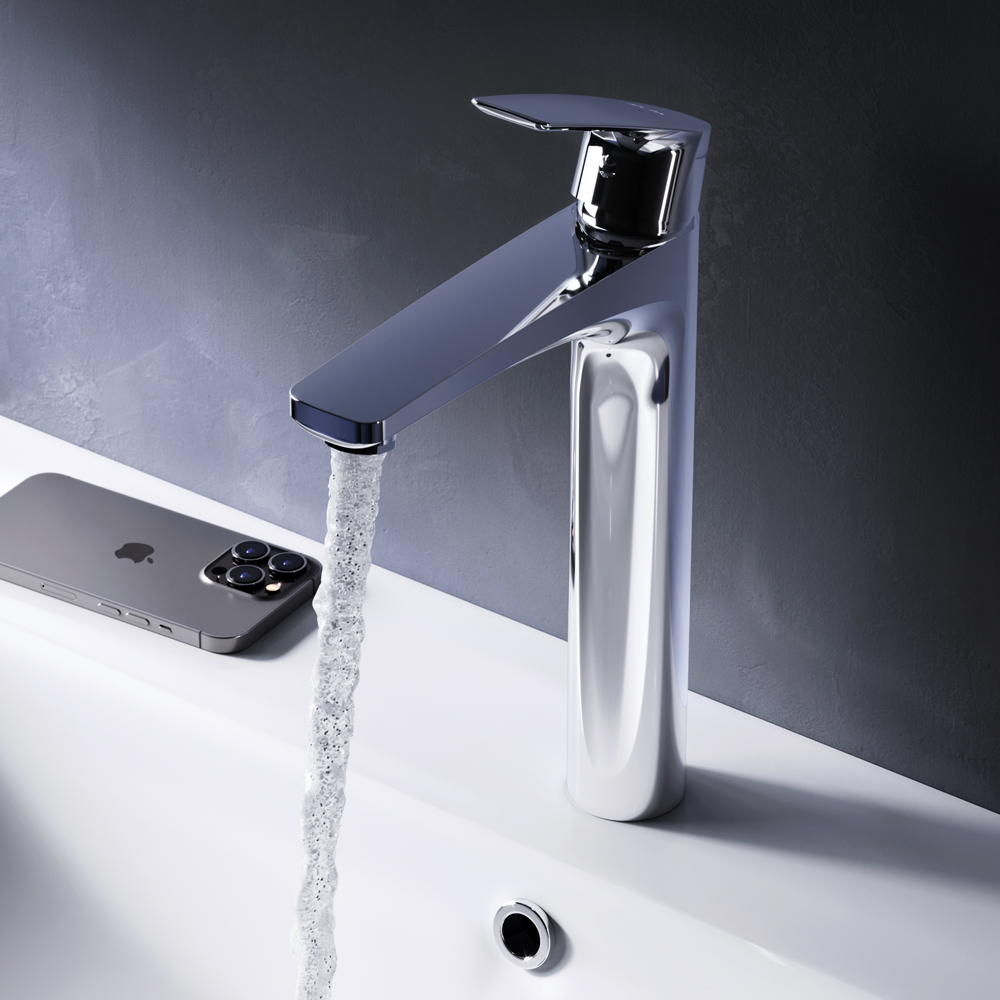 Am.Pm Gem Смеситель для раковины высокий на 1 отверстие, без д/к, излив 15,5 см, цвет: хром глянец F90A92000