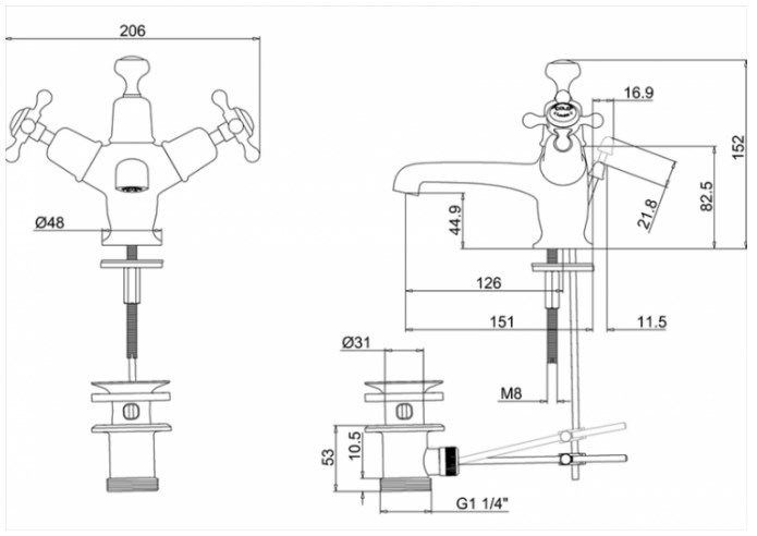 Burlington Classic Смеситель для раковины на 1 отверстие, излив 4,5h см, цвет: хром/белый глянец CL4-QT