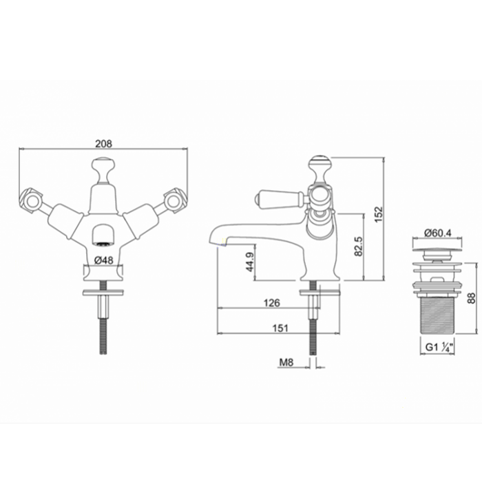 Burlington Kensington Смеситель для раковины на 1 отверстие, излив 4,5h см, цвет: хром/белый глянец KE6-QT
