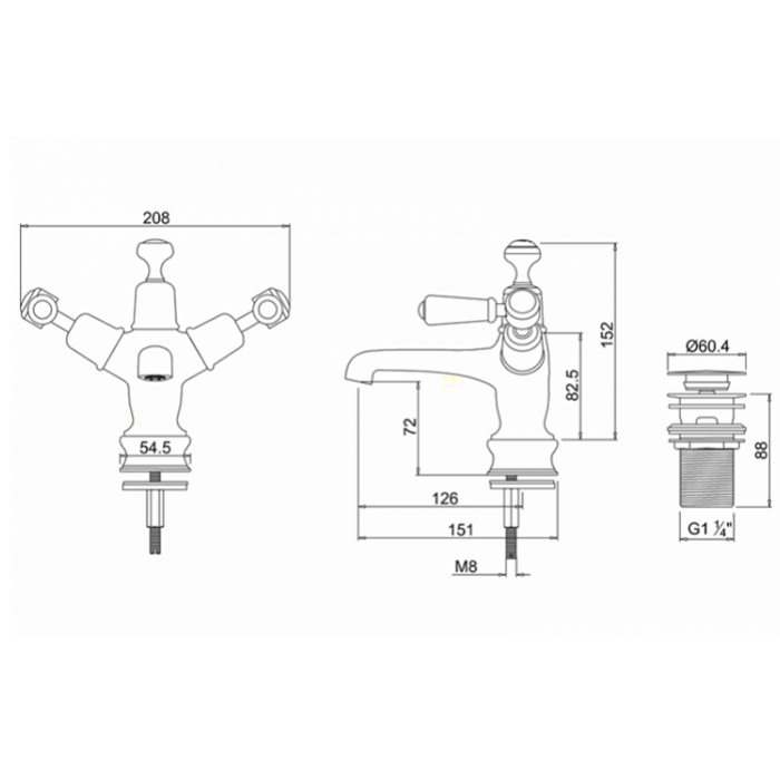 Burlington Kensington Смеситель для раковины на 1 отверстие, излив 4,5h см, цвет: хром/белый глянец KER6-QT