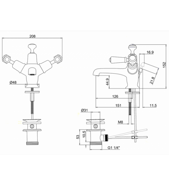 Burlington Kensington Смеситель для раковины на 1 отверстие, излив 4,5h см, цвет: хром/белый глянец KE4-QT