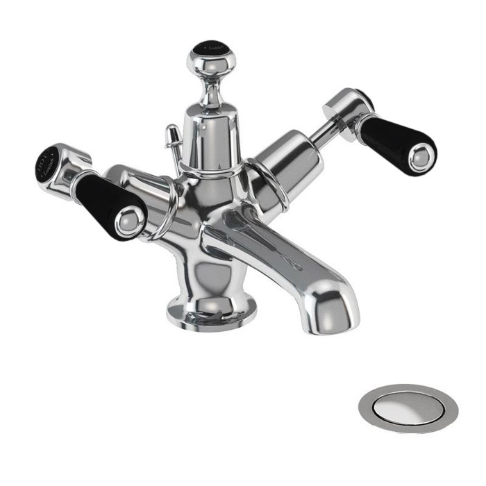 Burlington Kensington Смеситель для раковины на 1 отверстие, излив 4,5h см, цвет: хром/черный глянец KE4-QT BLA