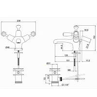 Burlington Kensington Смеситель для раковины на 1 отверстие, излив 4,5h см, цвет: хром/черный глянец KE4-QT BLA