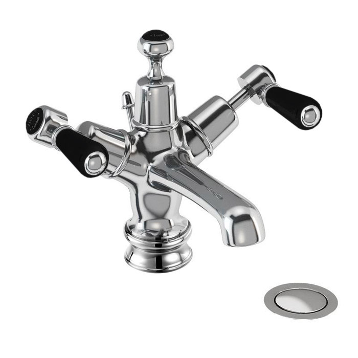 Burlington Kensington Смеситель для раковины на 1 отверстие, излив 4,5h см, цвет: хром/черный глянец KER4-QT BLA