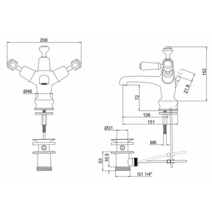 Burlington Kensington Смеситель для раковины на 1 отверстие, излив 4,5h см, цвет: хром/черный глянец KER4-QT BLA