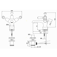 Burlington Kensington Смеситель для раковины на 1 отверстие, излив 4,5h см, цвет: хром/черный глянец KER4-QT BLA
