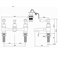 Burlington Kensington Смеситель для раковины на 2 отв, с пробкой и цепочкой, цвет: хром/белый глянец KE10-QT