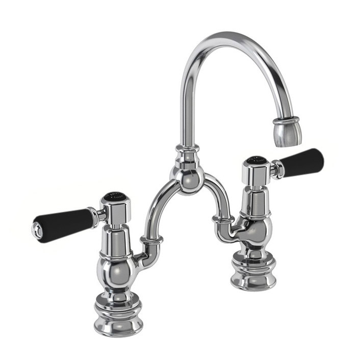 Burlington Kensington Смеситель для раковины на 2 отверстия, излив 20h см, цвет: хром/черный глянец KER27-QT BLA
