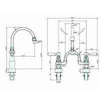Burlington Kensington Смеситель для раковины на 2 отверстия, излив 20h см, цвет: хром/черный глянец KER27-QT BLA
